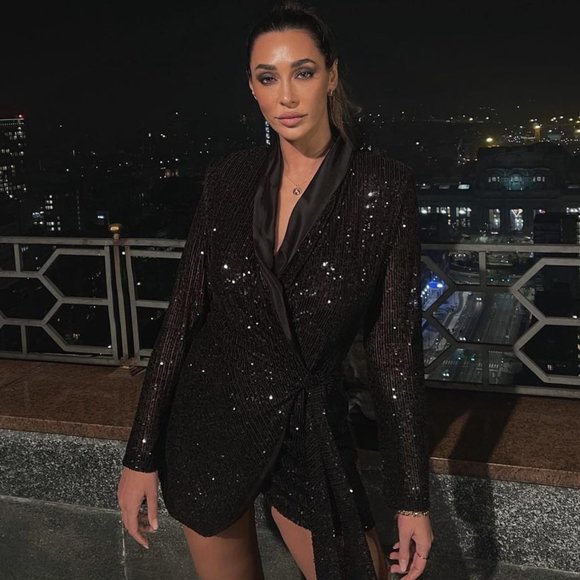 BLOGGER'S FAVE! Zara Black Sequin Mini Wrap Dress Sz XS NWT - Picture 8 of 15